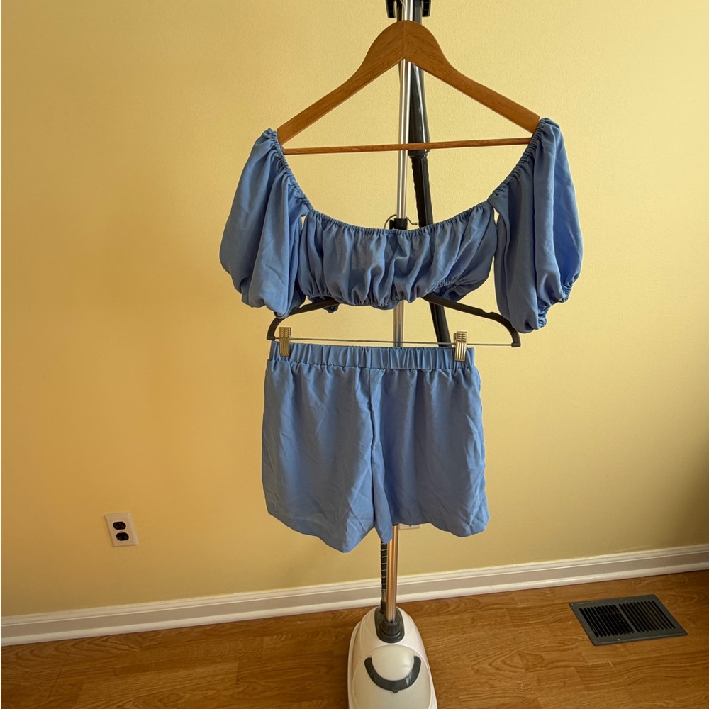 SHEIN Blue Off-Shoulder Top and Shorts Set